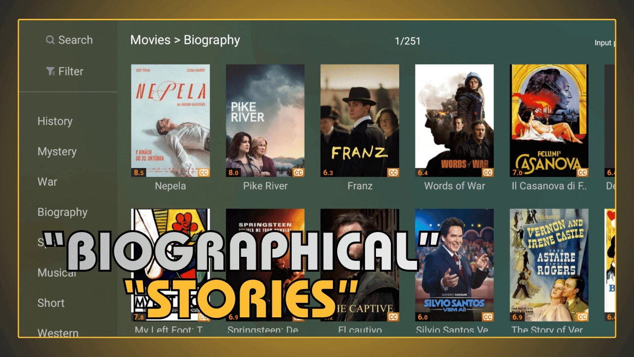 Filmes biográficos no YouCine APK
