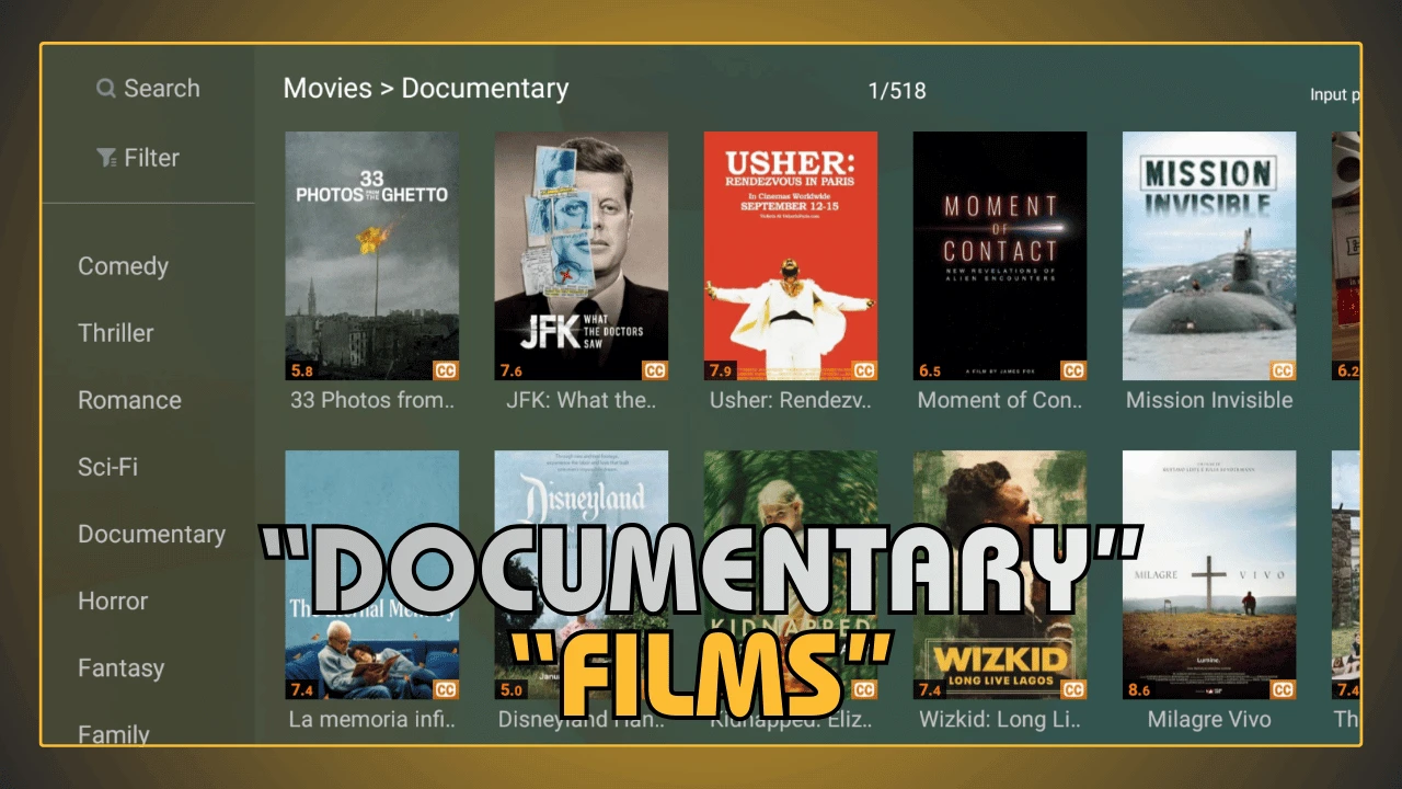 Documentários no YouCine APK