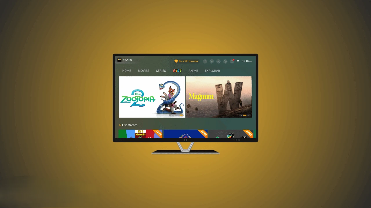 Youcine APK TV Box rodando filmes e futebol ao vivo em uma TV Box Android